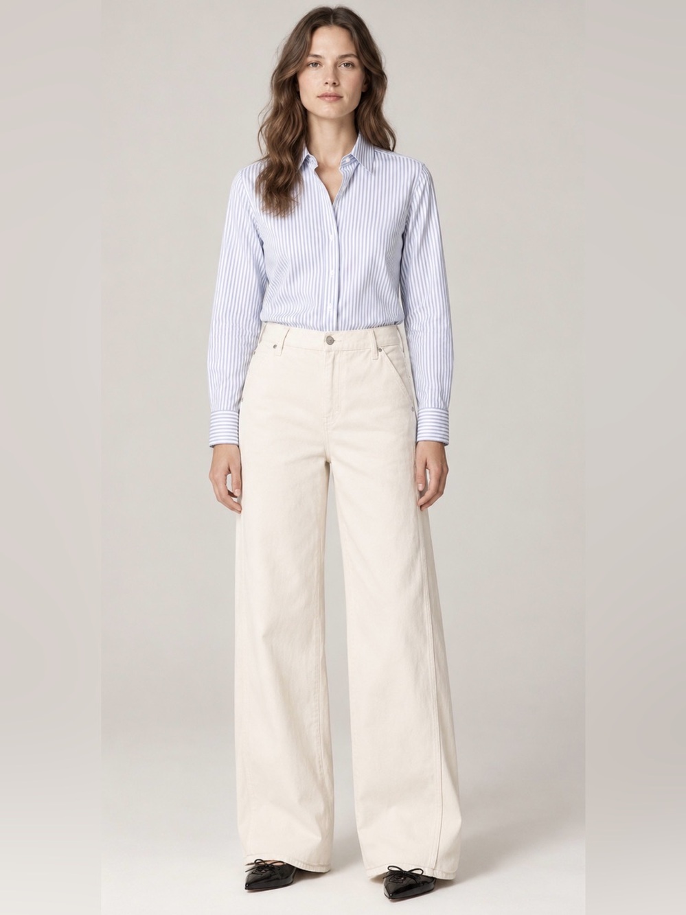 J.Crew Petite Utility low-rise wide-legjean in ecru wash
